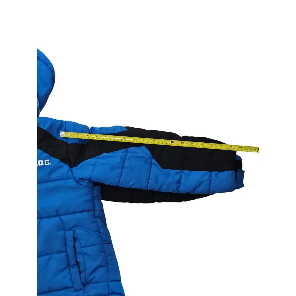 F.O.G. by London Fog Boys Blue Black Hooded Puffer Winter Jacket M 10-12